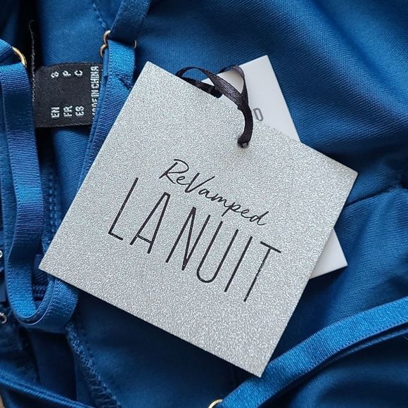 NWT Revamped LA Nuit Stretch Blue Shiny Gown - Picture 4 of 5